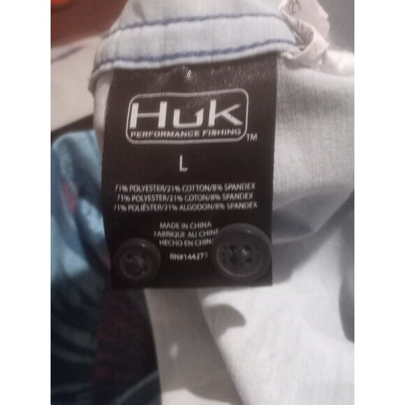Huk Shirt Mens Sz L Blue Floral Performance Fishing Button Camp Outdoor Casual - Picture 11 of 13